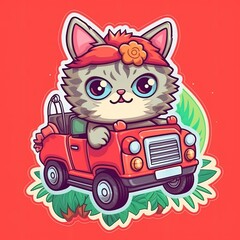Cute cat on the car.Generative Ai