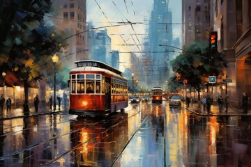 Obraz premium Oil Painting of Capture the Vibrant Energy of New York City Street, Generative AI