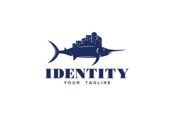 Creative logo design depicting a fish with a city - Logo Design Template	
