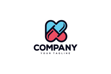 Creative logo design depicting a pill shaped like the letter K- Logo Design Template	
