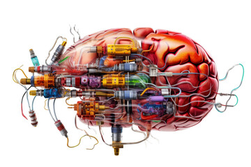 Colorful collage of brain, engine, education, discovery, light bulb, technology with transparent background. Generative AI 13
