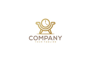 Creative logo design depicting a chair shaped like a watch, designated for the furniture industry.	