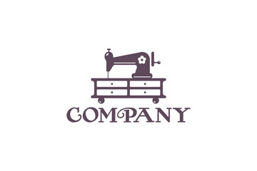Creative logo design depicting a sewing machine on a closet, designated for the furniture industry.	