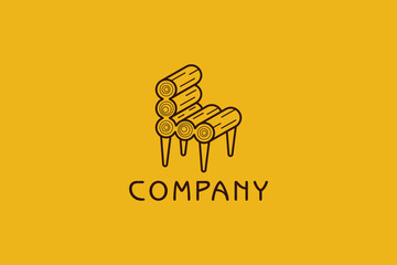 Creative logo design depicting a chair made from logs, designated for the furniture industry.	