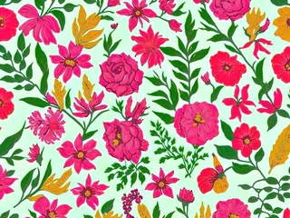 Fotobehang Seamless pattern with colorful flowers. Vector illustration for your design  © Art valuables