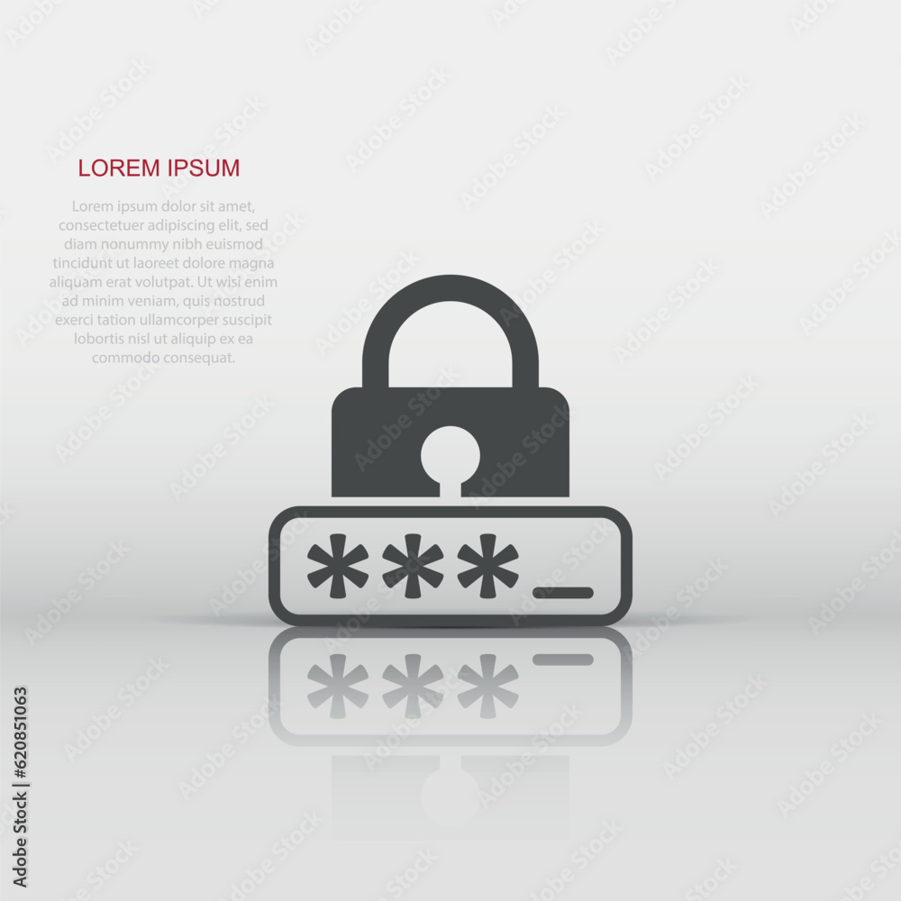 Poster login icon in flat style. password access vector illustration on white isolated background. padlock 