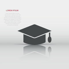 Graduation hat icon in flat style. Student cap vector illustration on white isolated background. University business concept.