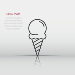 Ice cream icon in flat style. Sundae vector illustration on white isolated background. Sorbet dessert business concept.