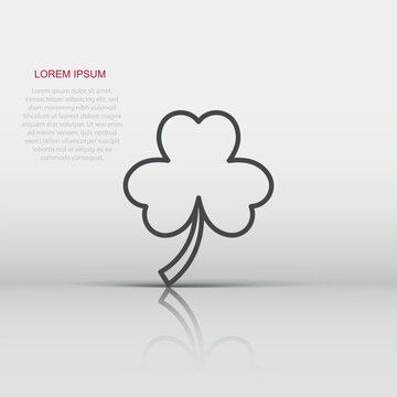 Three leaf clover icon in flat style. St Patricks Day vector illustration on white isolated background. Flower shape business concept.