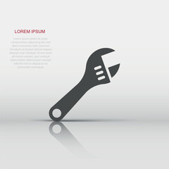 Wrench icon in flat style. Spanner key vector illustration on white isolated background. Repair equipment business concept.