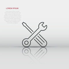 Wrench and screwdriver icon in flat style. Spanner key vector illustration on white isolated background. Repair equipment business concept.