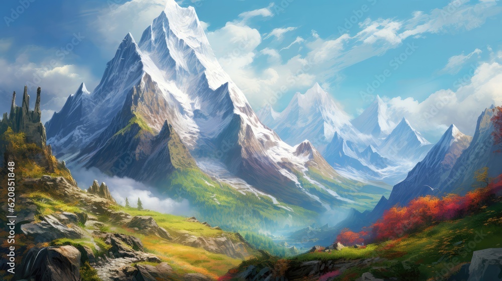 Canvas Prints Hidden beneath towering mountains, a trove of precious gems awaits brave adventurers seeking fortune and fame. Generative AI