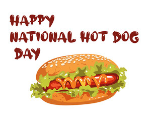 Happy national hot dog day, vector illustration