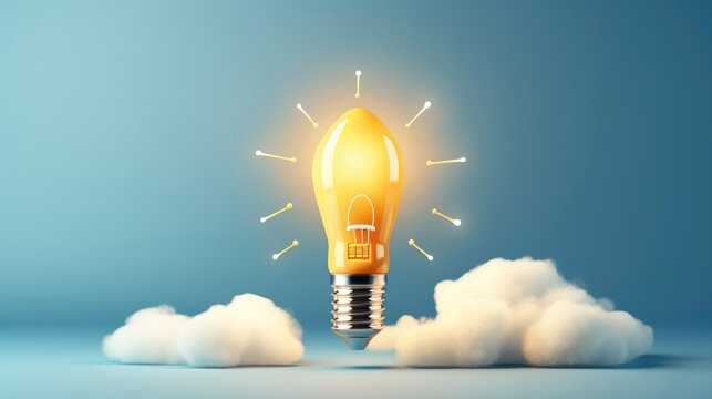 Idea light bulb flying to the sky like a rocket. Generative AI
