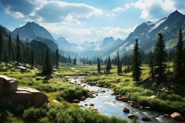 Obraz premium Photograph of Explore The Beauty of Mountains Rivers, Generative AI