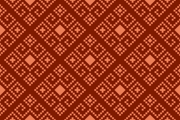 Orange vintages cross stitch traditional ethnic pattern paisley flower Ikat background abstract Aztec African Indonesian Indian seamless pattern for fabric print cloth dress carpet curtains and sarong