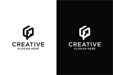 letter p with arrow Logo design concept