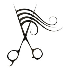 Hair stylist scissors and beautiful hair curls for beauty salon - obrazy, fototapety, plakaty