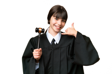 Little girl playing as a Judge over isolated background making phone gesture. Call me back sign