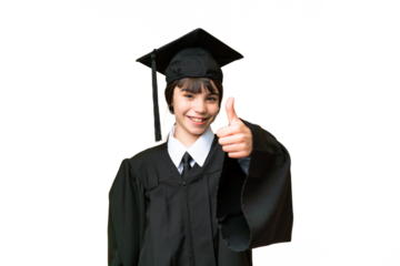 Little university girl over isolated background with thumbs up because something good has happened