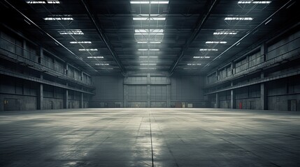 Empty Warehouse Interior with Large Storage Space and Abundant Natural Light: Generative AI