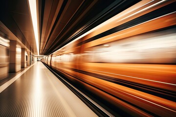 Fast Future Commuting: A Business Train Moving in Tunnel with Blurred Brown Perspective: Generative AI