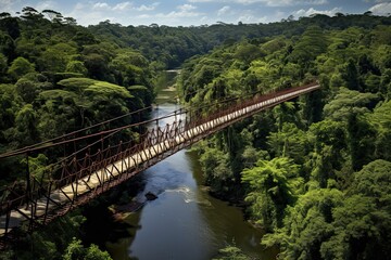 Footbridge Over Batari River in Atlantic Forest Reserve, a UNESCO World Heritage Site in Brazil's Sao Paulo State. Generative AI