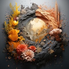 The abstract background mixes colorful natural earth textures with stone. (Illustration, Generative AI)