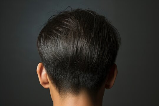 Back head of man lose hair, hair loss problem, bald, glabrous on his head , Generative Ai