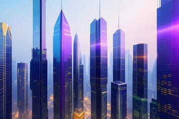 Digital illustration of a city with skyscrapers. Generative AI illustration.