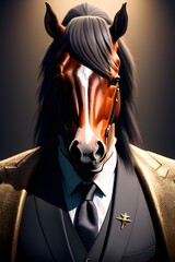 Anthropomorphic horse in a business suit. Generative Ai illustration.