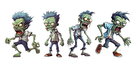 Set of zombie cartoon character. Vector clip art illustration - obrazy, fototapety, plakaty