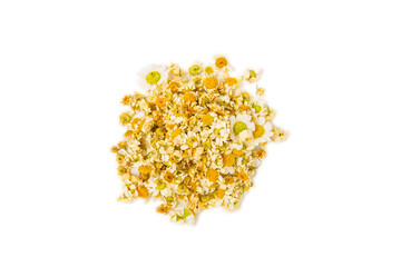 Dried chamomile tea isolated on white background.dry chamomile. Chamomile tea.