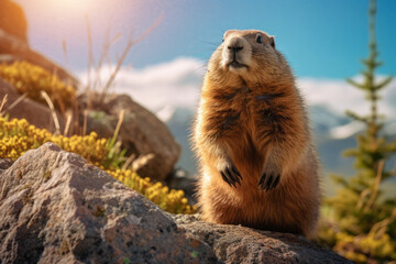 Marmot in nature, national geography, Wide life animals. AI Generated.