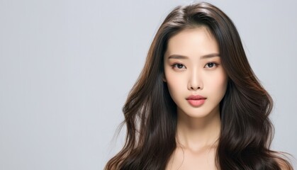 Fototapeta premium Beautiful asian woman, fresh skin, isolated on white studio background, Facial treatment, Asian women portrait , Generative Ai
