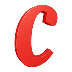 3D red alphabet letter c for education and text concept
