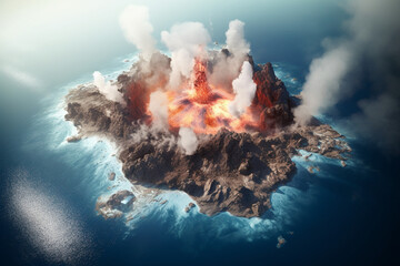 the volcano in the center of the island seen from above rendering minimal background
