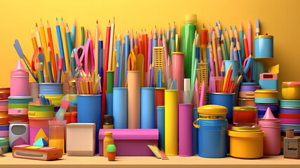School office supplies, Bright color. Generative Ai
