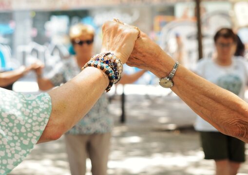 Catal&aacute;n sardanistes dancing sardanes, a typical catalan dance 