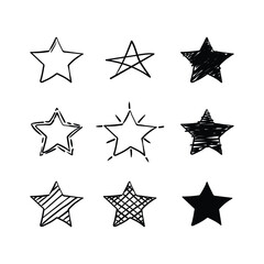 Obraz premium Set of black hand drawn doodle star on white background