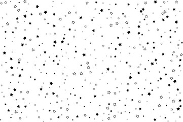 Starry background. Vector seamless pattern with stars. Monochrome horizontal texture. Swatch with sparkles for textile design.
