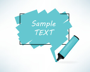 Text box with pen marker. Blue color frame with copy space