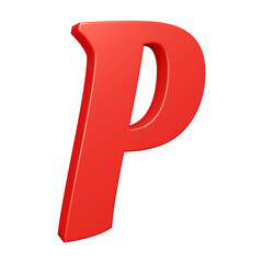 3D red alphabet letter p for education and text concept