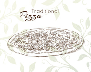 Pizza in line sketch art style. Vector illustration