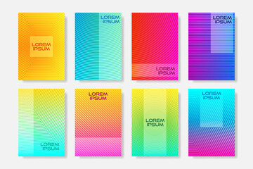 Minimal style flyers with linear halftone pattern.  Colorful cov