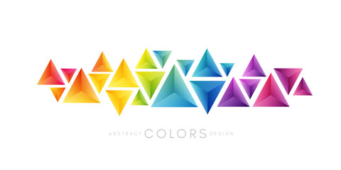 Rainbow triangles decoration. Colorful abstraction design elements. Vector horizontal banner.