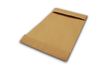 Kraft Envelope mockup, blank paper envelope isolated on white. Cardboard bag, package top view, space for text. 3d rendering.