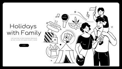 Holidays with family - modern line design style banner