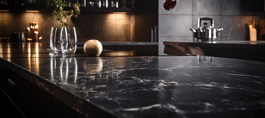 close up marble counter surface in kitchen room, Generative Ai