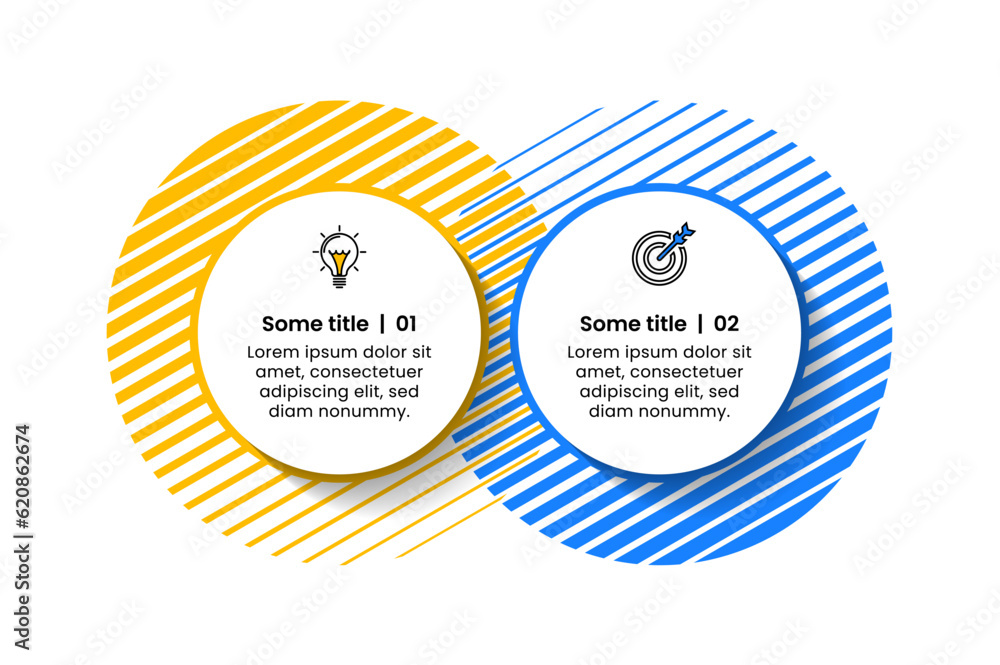 Fototapete infographic template. 2 linked circles with icons and text